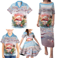 Personalized Bonaire Caribbean Flamingo Family Matching Puletasi and Hawaiian Shirt Pink Salt Flats - Wonder Print Shop