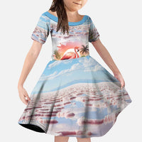 Personalized Bonaire Caribbean Flamingo Family Matching Short Sleeve Bodycon Dress and Hawaiian Shirt Pink Salt Flats - Wonder Print Shop