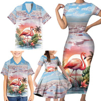 Personalized Bonaire Caribbean Flamingo Family Matching Short Sleeve Bodycon Dress and Hawaiian Shirt Pink Salt Flats - Wonder Print Shop