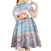 Personalized Bonaire Caribbean Flamingo Kid Short Sleeve Dress Pink Salt Flats - Wonder Print Shop