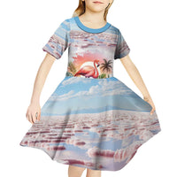 Personalized Bonaire Caribbean Flamingo Kid Short Sleeve Dress Pink Salt Flats - Wonder Print Shop