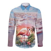 Personalized Bonaire Caribbean Flamingo Long Sleeve Button Shirt Pink Salt Flats - Wonder Print Shop