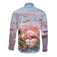Personalized Bonaire Caribbean Flamingo Long Sleeve Button Shirt Pink Salt Flats - Wonder Print Shop
