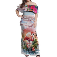 Personalized Bonaire Caribbean Flamingo Off Shoulder Maxi Dress Pink Salt Flats - Wonder Print Shop