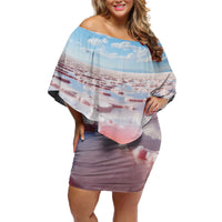 Personalized Bonaire Caribbean Flamingo Off Shoulder Short Dress Pink Salt Flats - Wonder Print Shop