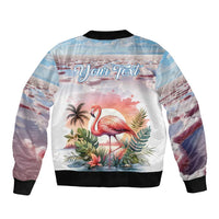 Personalized Bonaire Caribbean Flamingo Sleeve Zip Bomber Jacket Pink Salt Flats - Wonder Print Shop
