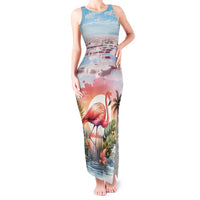 Personalized Bonaire Caribbean Flamingo Tank Maxi Dress Pink Salt Flats - Wonder Print Shop