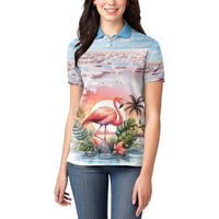 Personalized Bonaire Caribbean Flamingo Women Polo Shirt Pink Salt Flats - Wonder Print Shop