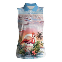 Personalized Bonaire Caribbean Flamingo Women Sleeveless Polo Shirt Pink Salt Flats - Wonder Print Shop