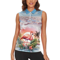 Personalized Bonaire Caribbean Flamingo Women Sleeveless Polo Shirt Pink Salt Flats - Wonder Print Shop