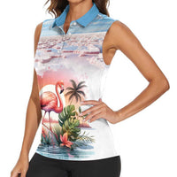 Personalized Bonaire Caribbean Flamingo Women Sleeveless Polo Shirt Pink Salt Flats - Wonder Print Shop