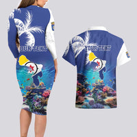 Personalized Bonaire Underwater Tropical Corals Reef Couples Matching Long Sleeve Bodycon Dress and Hawaiian Shirt With Colorful Sea Fish - Wonder Print Shop