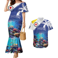 Personalized Bonaire Underwater Tropical Corals Reef Couples Matching Mermaid Dress and Hawaiian Shirt With Colorful Sea Fish - Wonder Print Shop