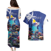 Personalized Bonaire Underwater Tropical Corals Reef Couples Matching Puletasi and Hawaiian Shirt With Colorful Sea Fish - Wonder Print Shop