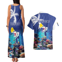 Personalized Bonaire Underwater Tropical Corals Reef Couples Matching Tank Maxi Dress and Hawaiian Shirt With Colorful Sea Fish - Wonder Print Shop