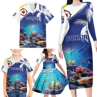 Personalized Bonaire Underwater Tropical Corals Reef Family Matching Long Sleeve Bodycon Dress and Hawaiian Shirt With Colorful Sea Fish - Wonder Print Shop
