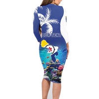 Personalized Bonaire Underwater Tropical Corals Reef Family Matching Long Sleeve Bodycon Dress and Hawaiian Shirt With Colorful Sea Fish - Wonder Print Shop