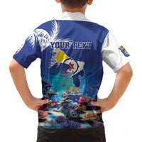 Personalized Bonaire Underwater Tropical Corals Reef Family Matching Off The Shoulder Long Sleeve Dress and Hawaiian Shirt With Colorful Sea Fish - Wonder Print Shop