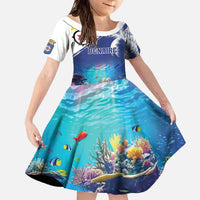 Personalized Bonaire Underwater Tropical Corals Reef Family Matching Off The Shoulder Long Sleeve Dress and Hawaiian Shirt With Colorful Sea Fish - Wonder Print Shop