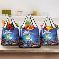 Personalized Bonaire Underwater Tropical Corals Reef Grocery Bag With Colorful Sea Fish