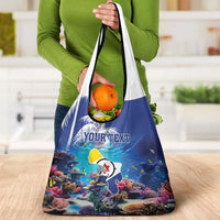 Personalized Bonaire Underwater Tropical Corals Reef Grocery Bag With Colorful Sea Fish