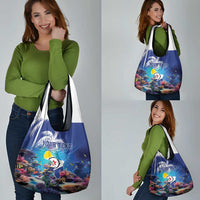 Personalized Bonaire Underwater Tropical Corals Reef Grocery Bag With Colorful Sea Fish