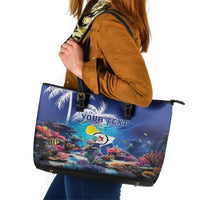 Personalized Bonaire Underwater Tropical Corals Reef Leather Tote Bag With Colorful Sea Fish - Wonder Print Shop