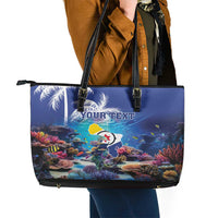 Personalized Bonaire Underwater Tropical Corals Reef Leather Tote Bag With Colorful Sea Fish - Wonder Print Shop