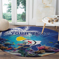 Personalized Bonaire Underwater Tropical Corals Reef Round Carpet With Colorful Sea Fish