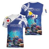 Personalized Bonaire Underwater Tropical Corals Reef Women V-Neck T-Shirt With Colorful Sea Fish - Wonder Print Shop