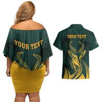 Personalized South Africa Springbok Couples Matching Off Shoulder Short Dress and Hawaiian Shirt With Trendy Protea Flowers Patterns - Wonder Print Shop