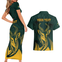 Personalized South Africa Springbok Couples Matching Short Sleeve Bodycon Dress and Hawaiian Shirt With Trendy Protea Flowers Patterns - Wonder Print Shop