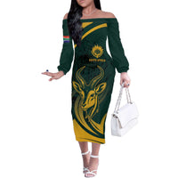 Personalized South Africa Springbok Family Matching Off The Shoulder Long Sleeve Dress and Hawaiian Shirt With Trendy Protea Flowers Patterns - Wonder Print Shop