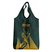 Personalized South Africa Springbok Grocery Bag With Trendy Protea Flowers Patterns