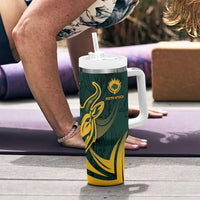 Personalized South Africa Springbok Tumbler With Handle With Trendy Protea Flowers Patterns - Wonder Print Shop