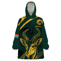 Personalized South Africa Springbok Wearable Blanket Hoodie With Trendy Protea Flowers Patterns - Wonder Print Shop