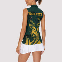 Personalized South Africa Springbok Women Sleeveless Polo Shirt With Trendy Protea Flowers Patterns - Wonder Print Shop