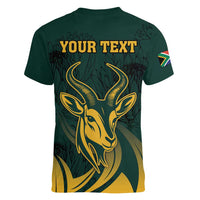 Personalized South Africa Springbok Women V-Neck T-Shirt With Trendy Protea Flowers Patterns - Wonder Print Shop