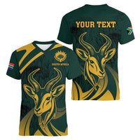 Personalized South Africa Springbok Women V-Neck T-Shirt With Trendy Protea Flowers Patterns - Wonder Print Shop