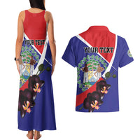 Personalized Belize Coat Of Arms Couples Matching Tank Maxi Dress and Hawaiian Shirt With Black Orchid Flowers - Wonder Print Shop