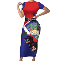 Personalized Belize Coat Of Arms Family Matching Short Sleeve Bodycon Dress and Hawaiian Shirt With Black Orchid Flowers - Wonder Print Shop