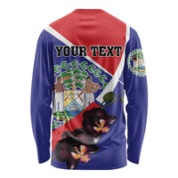 Personalized Belize Coat Of Arms Long Sleeve Shirt With Black Orchid Flowers - Wonder Print Shop