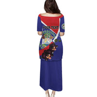 Personalized Belize Coat Of Arms Puletasi With Black Orchid Flowers - Wonder Print Shop