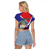 Personalized Belize Coat Of Arms Raglan Cropped T Shirt With Black Orchid Flowers - Wonder Print Shop