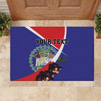 Personalized Belize Coat Of Arms Rubber Doormat With Black Orchid Flowers - Wonder Print Shop