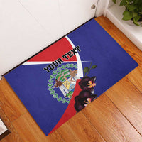 Personalized Belize Coat Of Arms Rubber Doormat With Black Orchid Flowers - Wonder Print Shop