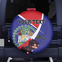 Personalized Belize Coat Of Arms Spare Tire Cover With Black Orchid Flowers - Wonder Print Shop
