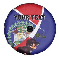 Personalized Belize Coat Of Arms Spare Tire Cover With Black Orchid Flowers - Wonder Print Shop