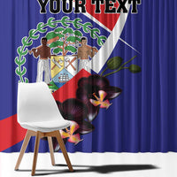 Personalized Belize Coat Of Arms Window Curtain With Black Orchid Flowers - Wonder Print Shop