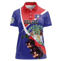 Personalized Belize Coat Of Arms Women Polo Shirt With Black Orchid Flowers - Wonder Print Shop